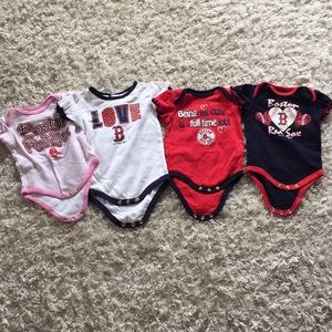 Lot of 4 Boston Red Sox onesies Sz 3/6 months